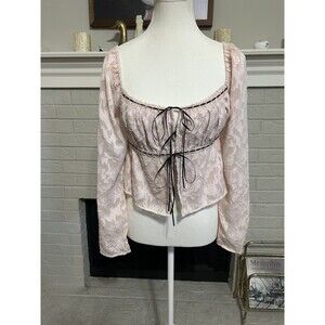 Altar'D State Pink Babydoll Floral Corset Tie Top Shirt Blouse SMALL Womens